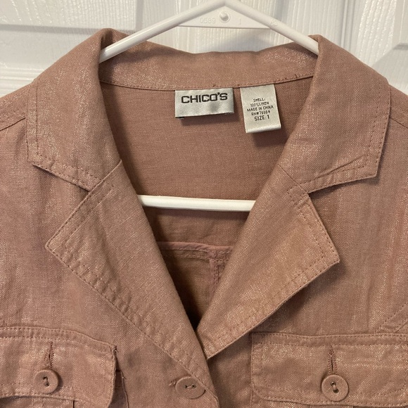 Chico’s Pink Linen Jacket Shirt Tie Waist - Picture 2 of 15